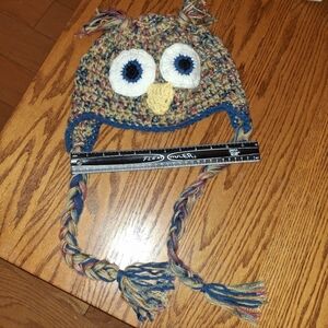 Handmade Owl Earflap Hat – Super Warm Cotton Knit, Autumn Multicolor, Owl Beanie